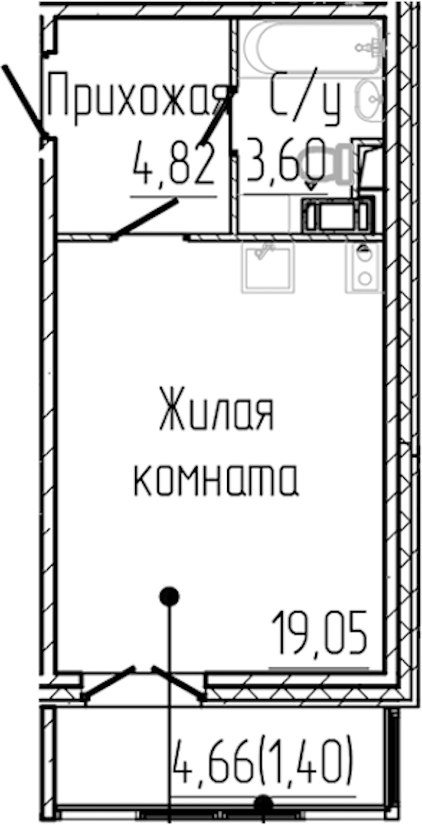 Квартира студия 28.87 м², 5/8 эт., ЖК «SERTOLOVO PARK»
